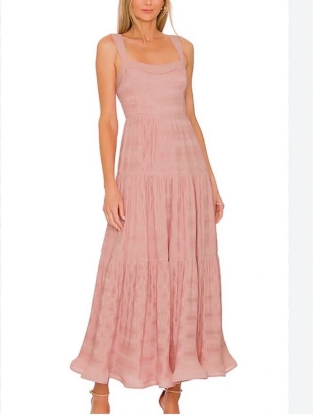 Jonathan Simkhai Celeste Smocked Tiered Maxi Dress Blush Pink XS 0